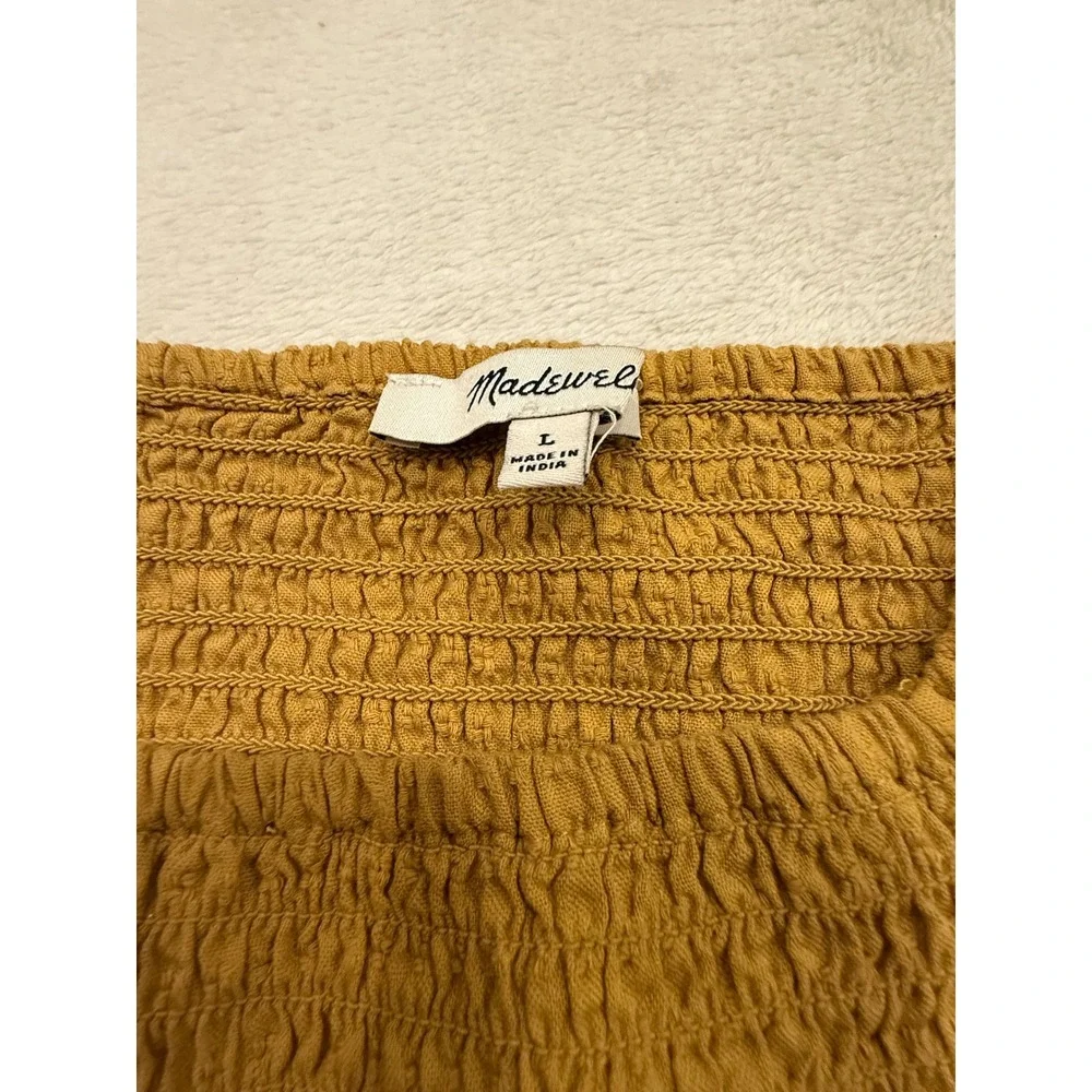Madewell Lucie Smocked Puff Sleeve Top Mustard Square Neck Ruffle‎ Hem Large